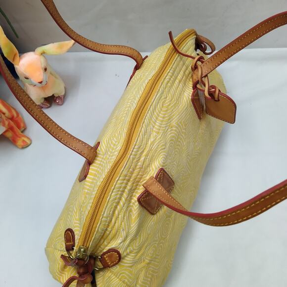 Dooney & Bourke Yellow Canvas Leather Trim Zipper Closure Satchel Shoulder Bag - Picture 8 of 13